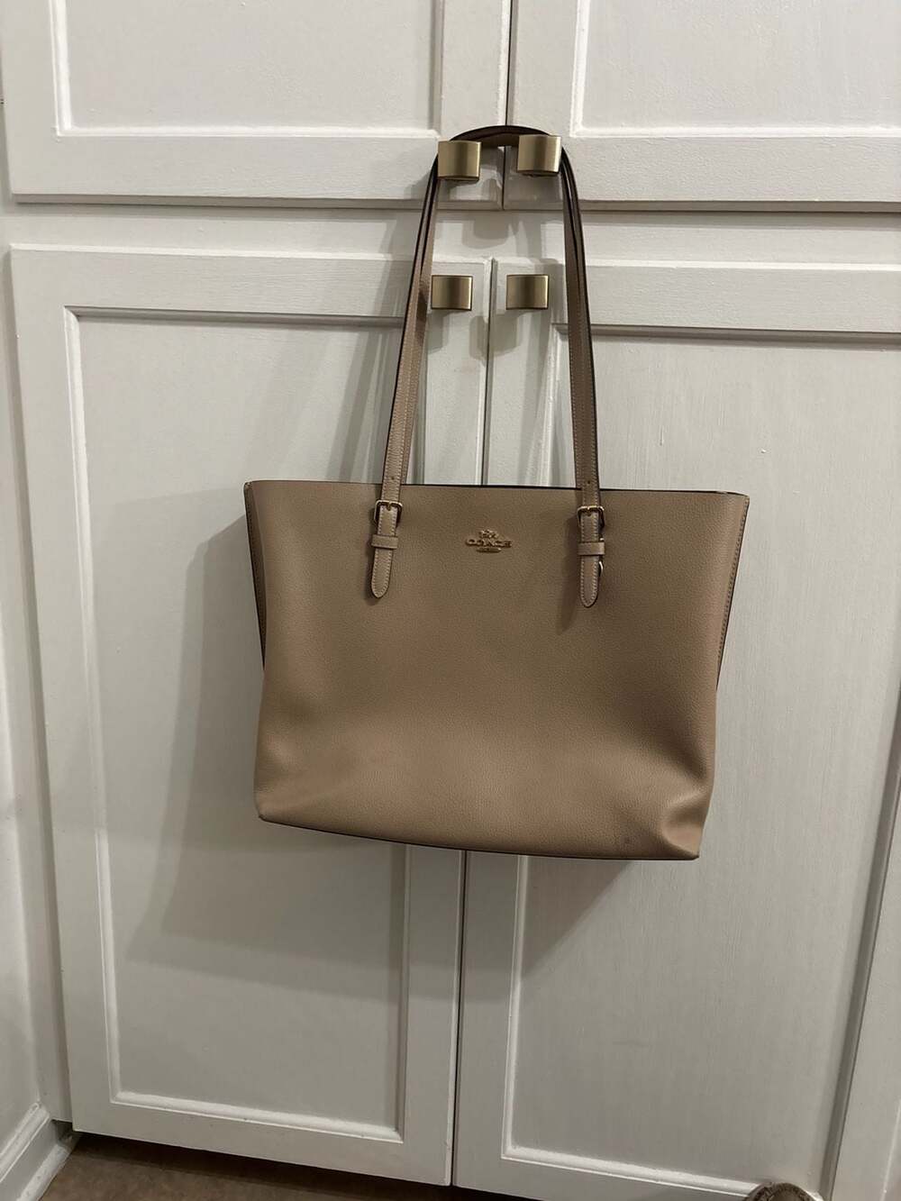 Coach Mollie Tote in Taupe Pebble Leather